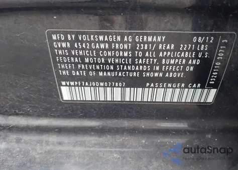 2013 Volkswagen Golf R 4-Door z USA, uszkodzony, nr VIN WVWPF7AJ0DW077807